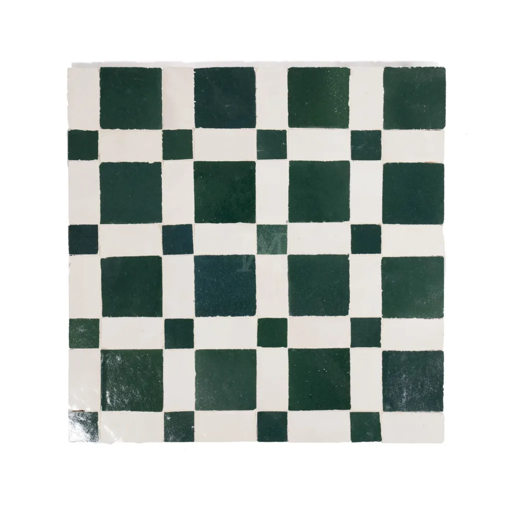 a green and white checkered tile