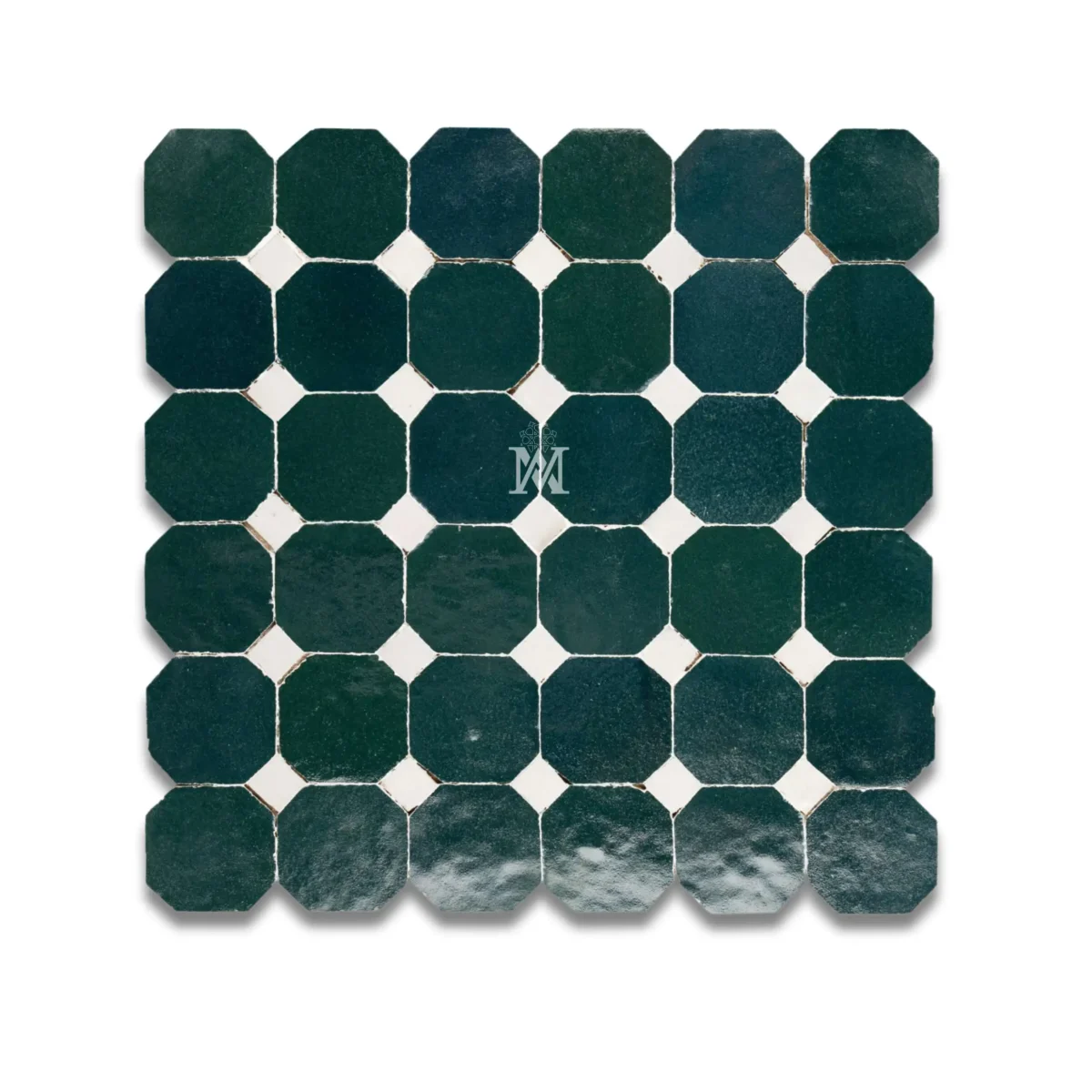 Zellige Tile Octagonal 12x12 – Green & Off White - Image 1