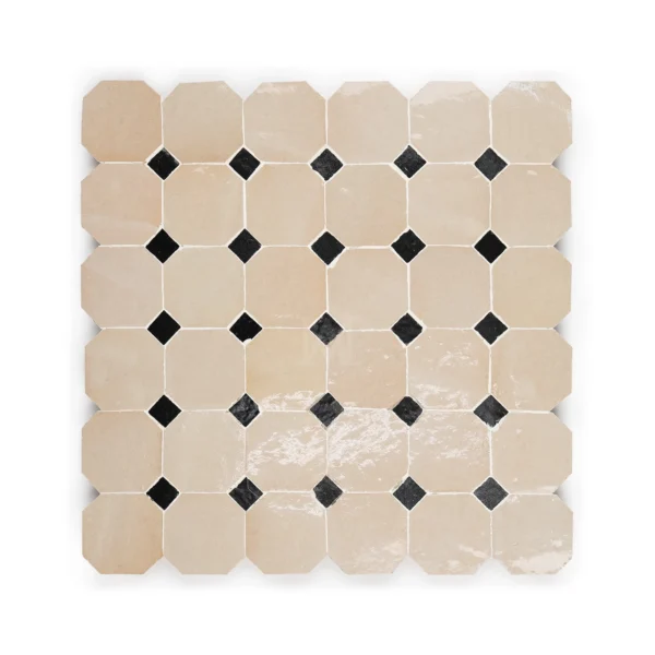 Zellige Tile Octagonal 12x12 – Soft Stone & Black