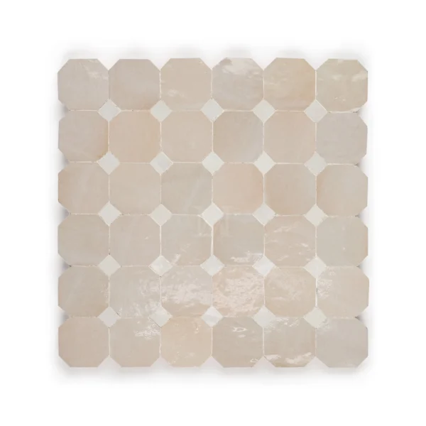 Zellige Tile Octagonal 12x12 – Soft Stone & Off White